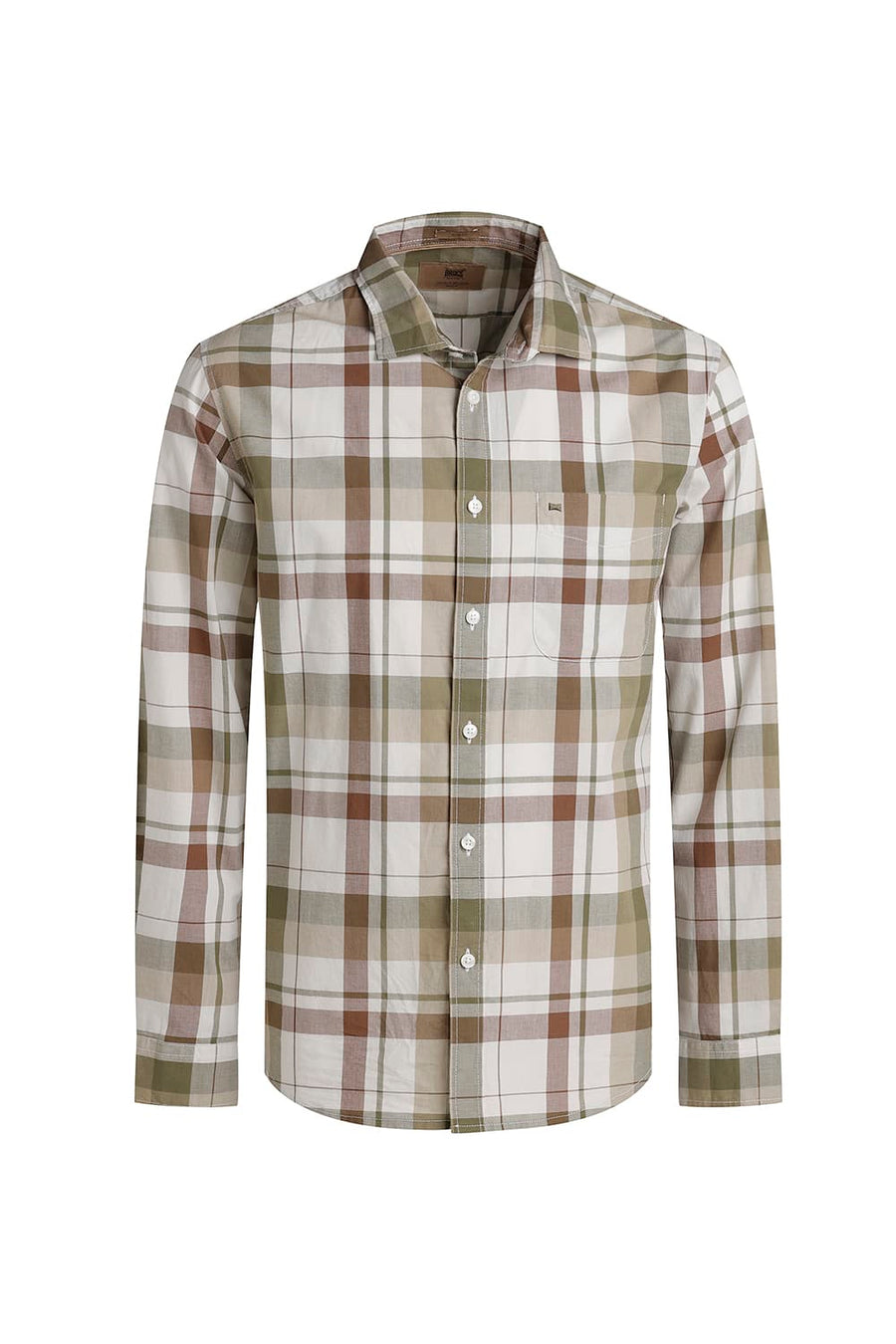 BASICS SLIM FIT OLIVE CHIVE COTTON CHECKS SHIRT