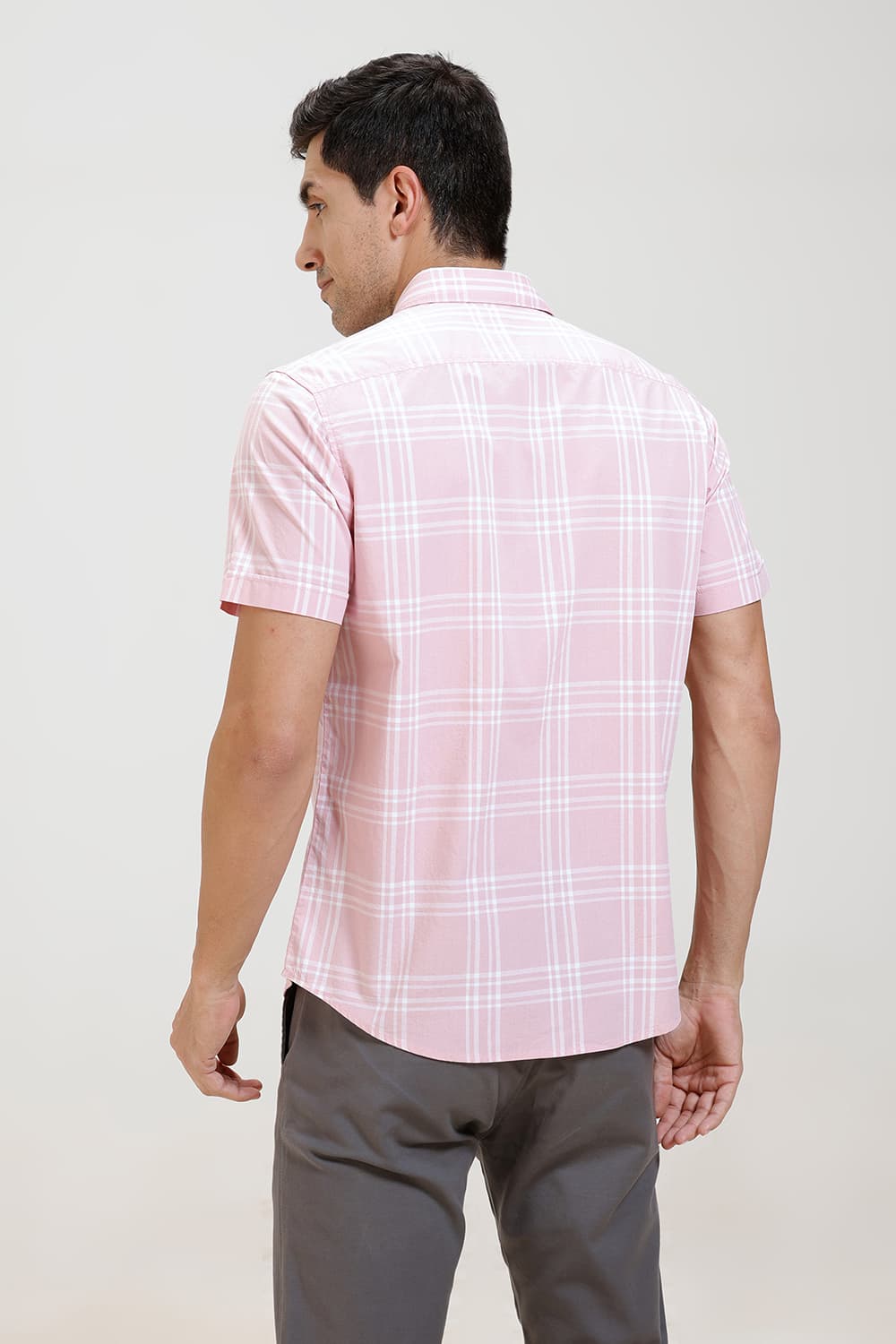 SLIM FIT COTTON CHECKS HALFSLEEVES SHIRT
