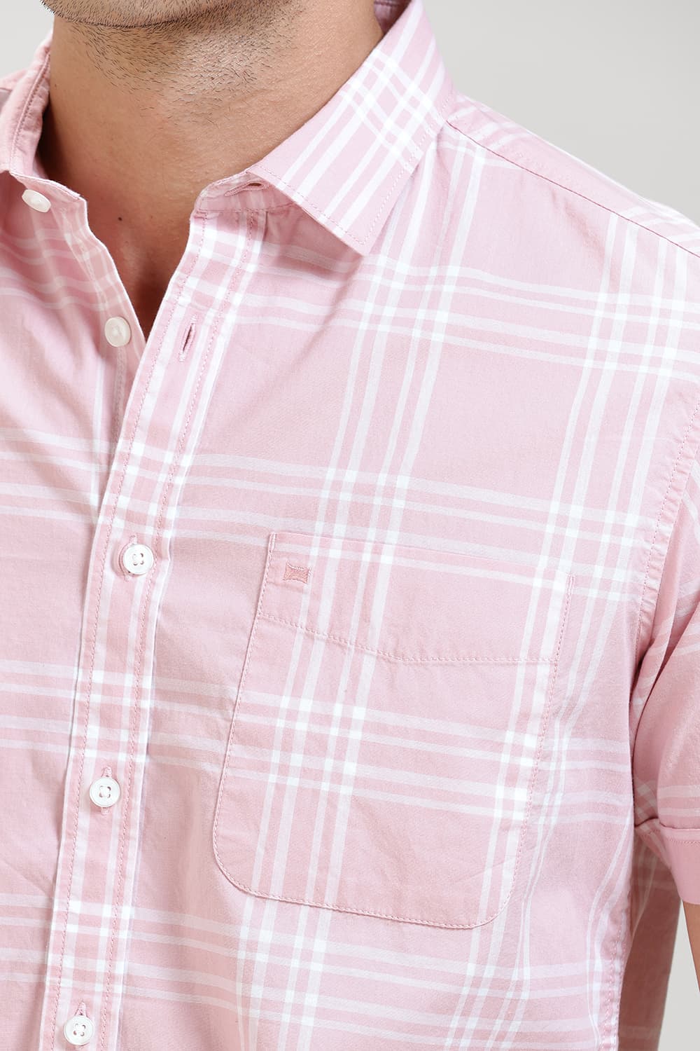 SLIM FIT COTTON CHECKS HALFSLEEVES SHIRT