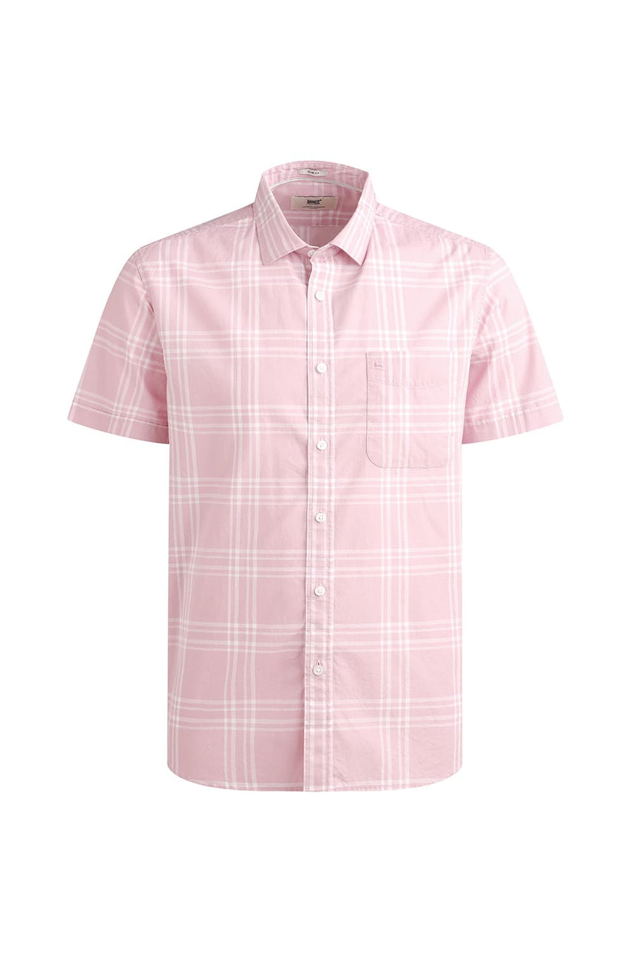 BASICS SLIM FIT CORAL PINK COTTON CHECKS HALFSLEEVES SHIRT