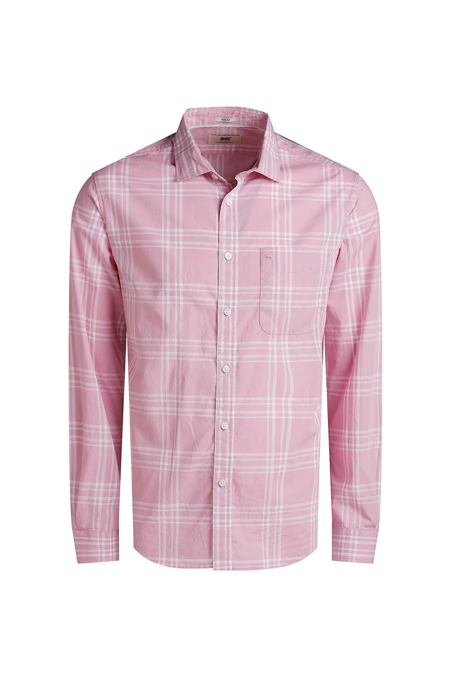 BASICS SLIM FIT CORAL PINK COTTON CHECKS SHIRT