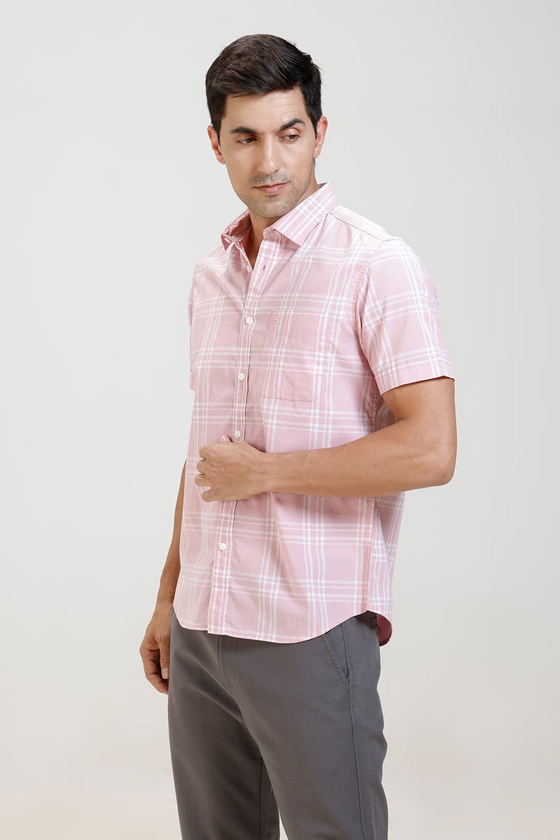 SLIM FIT COTTON CHECKS HALFSLEEVES SHIRT