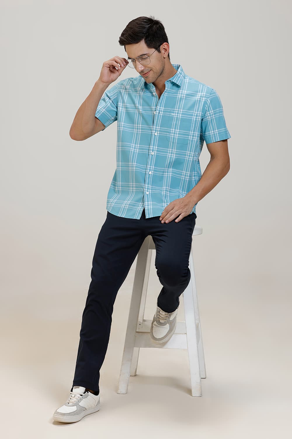 SLIM FIT COTTON CHECKS HALFSLEEVES SHIRT