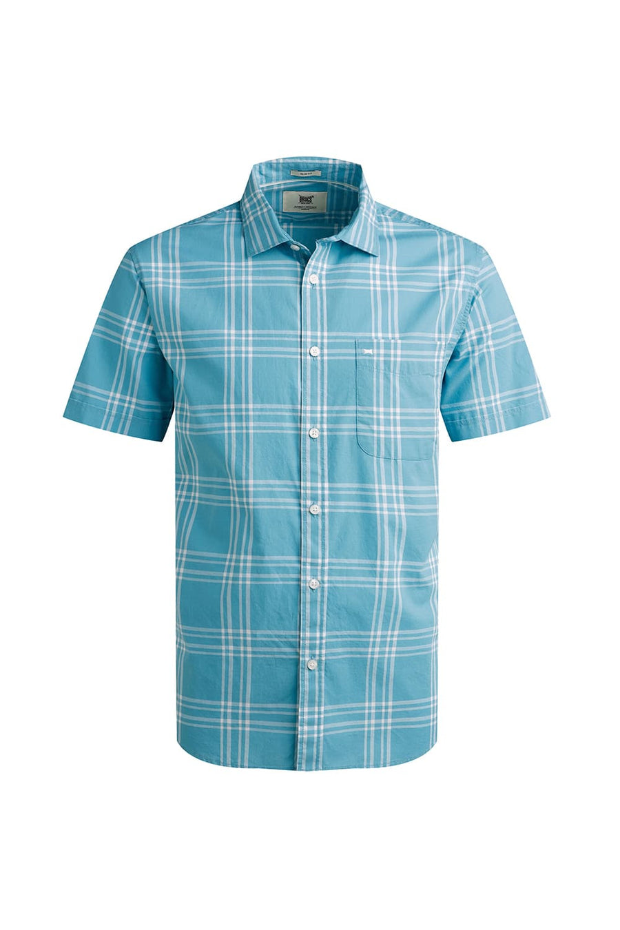 BASICS SLIM FIT AQUA SEA COTTON CHECKS HALFSLEEVES SHIRT