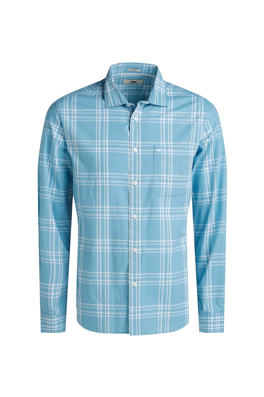 BASICS SLIM FIT AQUA SEA COTTON CHECKS SHIRT