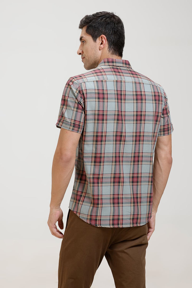SLIM FIT TWILL CHECKS HALFSLEEVES SHIRT