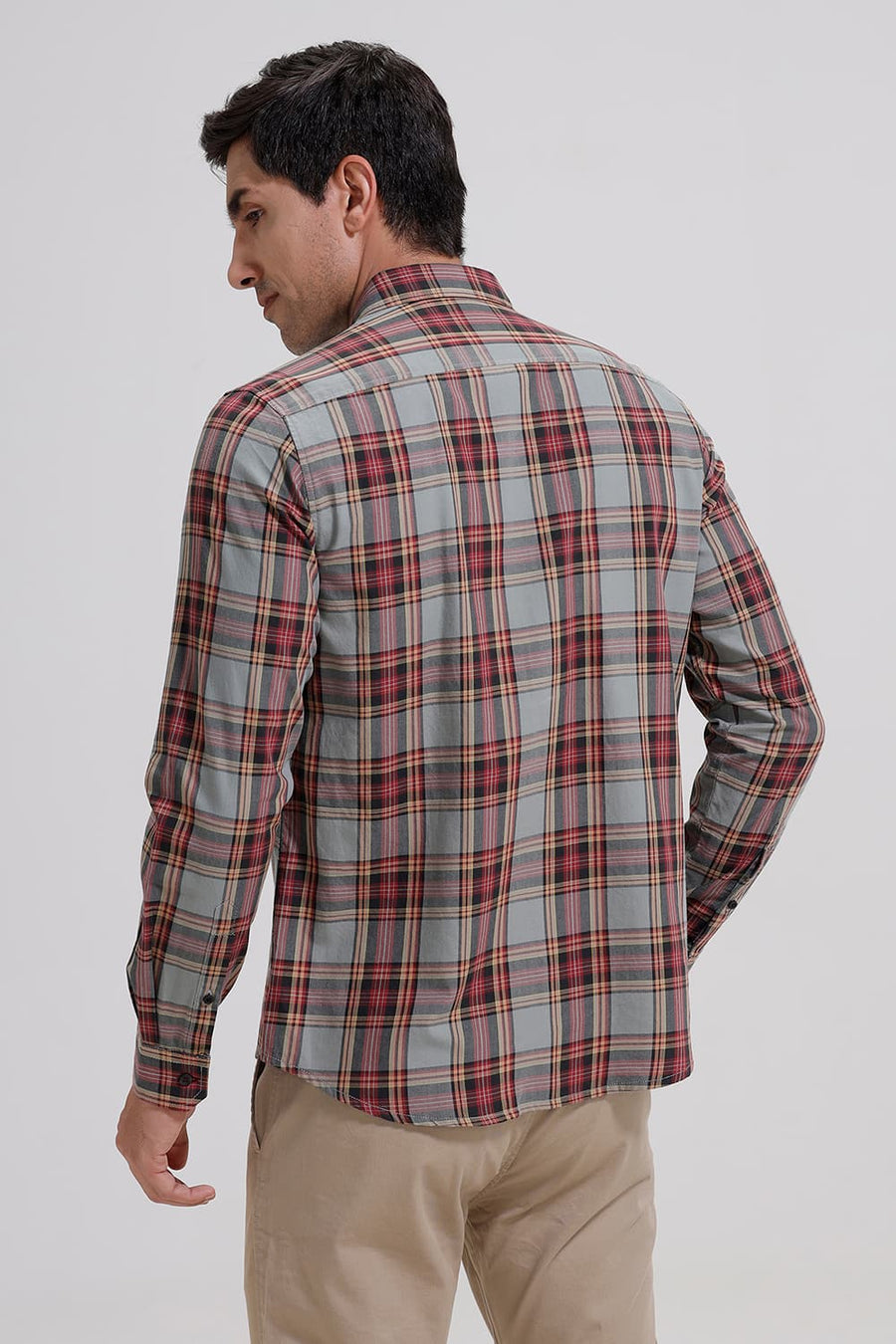 BASICS SLIM FIT JADEITE GREY TWILL CHECKS SHIRT