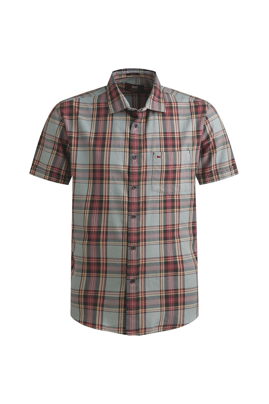 BASICS SLIM FIT JADEITE GREY TWILL CHECKS HALFSLEEVES SHIRT