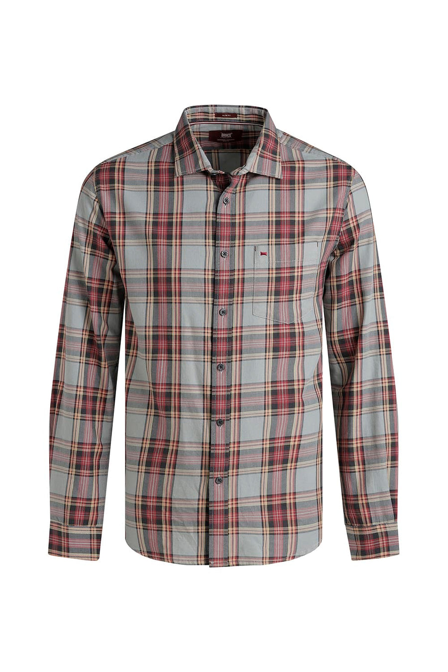 BASICS SLIM FIT JADEITE GREY TWILL CHECKS SHIRT