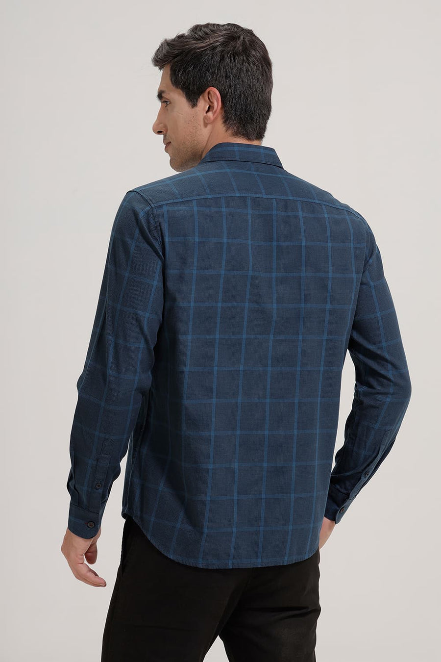 BASICS SLIM FIT LEGION NAVY TWILL CHECKS SHIRT