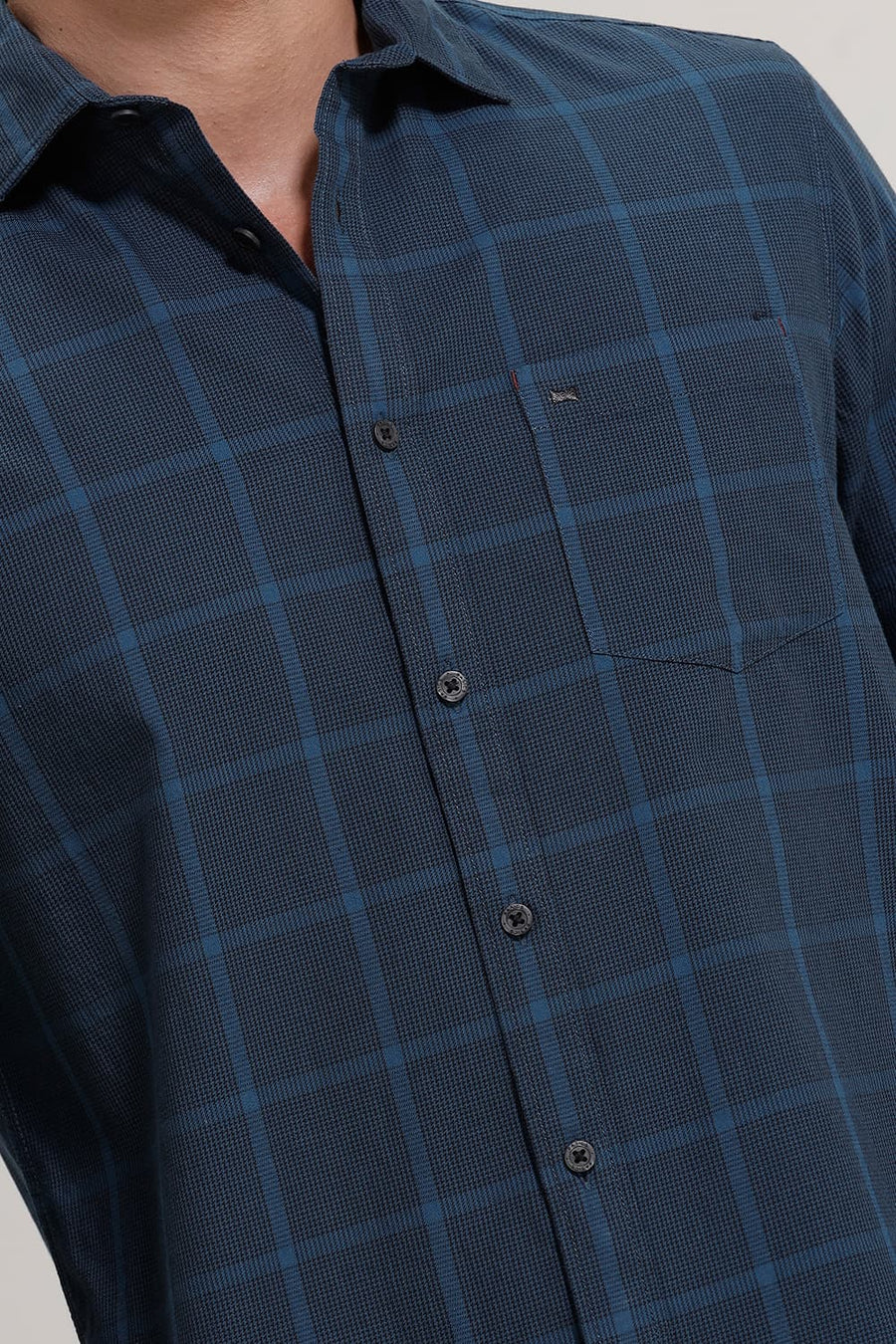 BASICS SLIM FIT LEGION NAVY TWILL CHECKS SHIRT