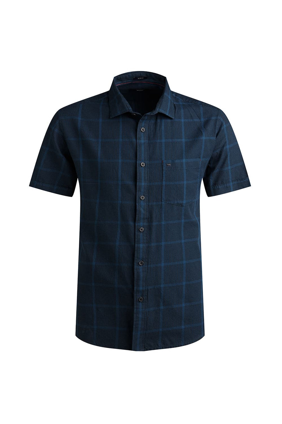 BASICS SLIM FIT LEGION NAVY TWILL CHECKS HALFSLEEVES SHIRT