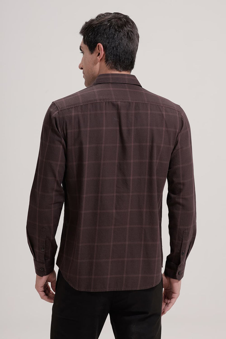 BASICS SLIM FIT FUDGY MAROON TWILL CHECKS SHIRT