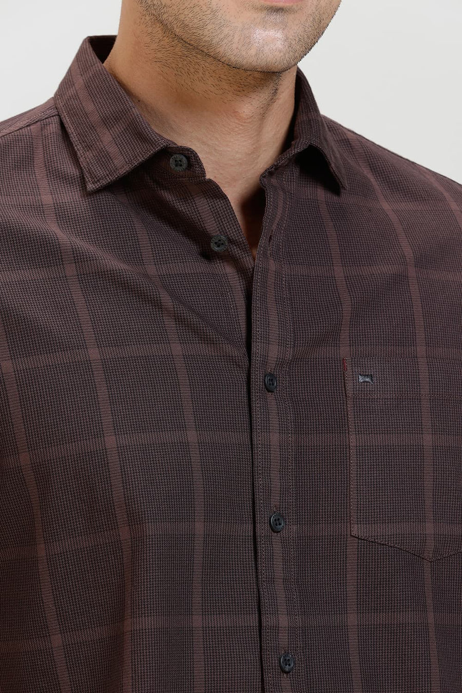 BASICS SLIM FIT FUDGY MAROON TWILL CHECKS HALFSLEEVES SHIRT