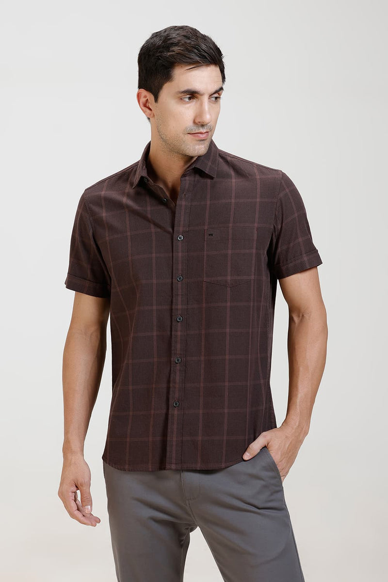 SLIM FIT TWILL CHECKS HALFSLEEVES SHIRT