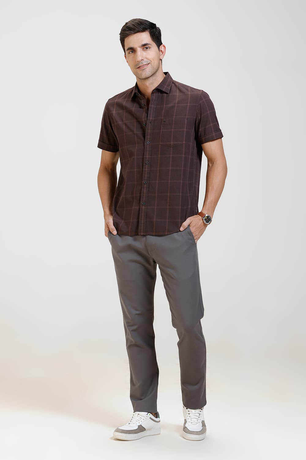 SLIM FIT TWILL CHECKS HALFSLEEVES SHIRT