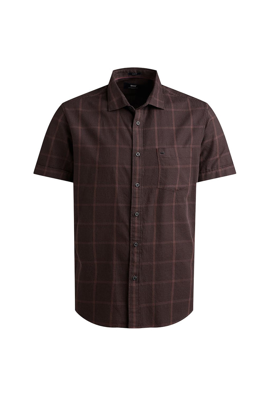 BASICS SLIM FIT FUDGY MAROON TWILL CHECKS HALFSLEEVES SHIRT
