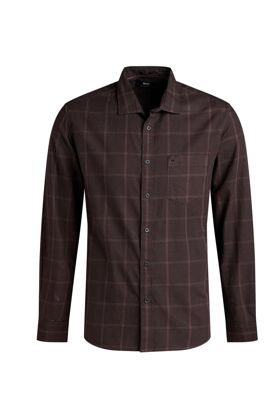 BASICS SLIM FIT FUDGY MAROON TWILL CHECKS SHIRT