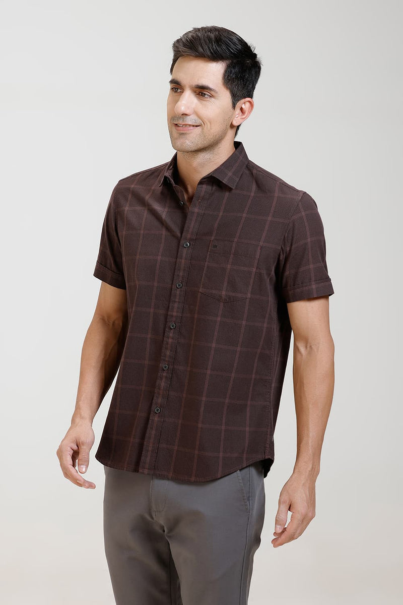 SLIM FIT TWILL CHECKS HALFSLEEVES SHIRT