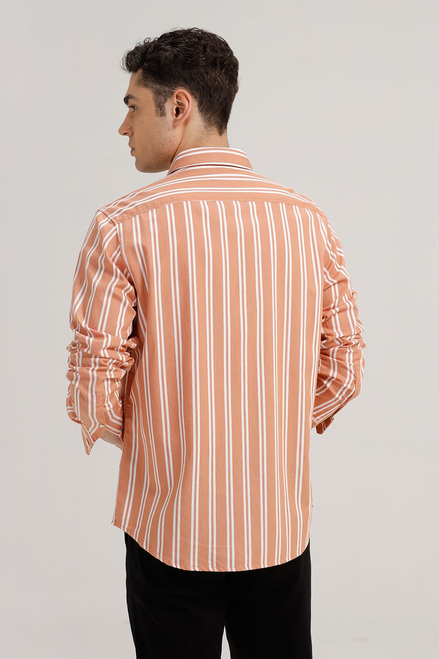 BASICS SLIM FIT SANDSTONE ORANGE TWILL STRIPE SHIRT