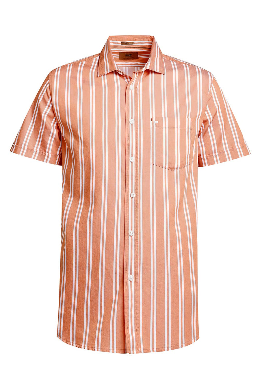 BASICS SLIM FIT SANDSTONE ORANGE TWILL STRIPE HALFSLEEVES SHIRT