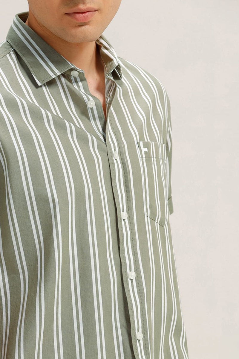SLIM FIT TWILL STRIPE HALFSLEEVES SHIRT