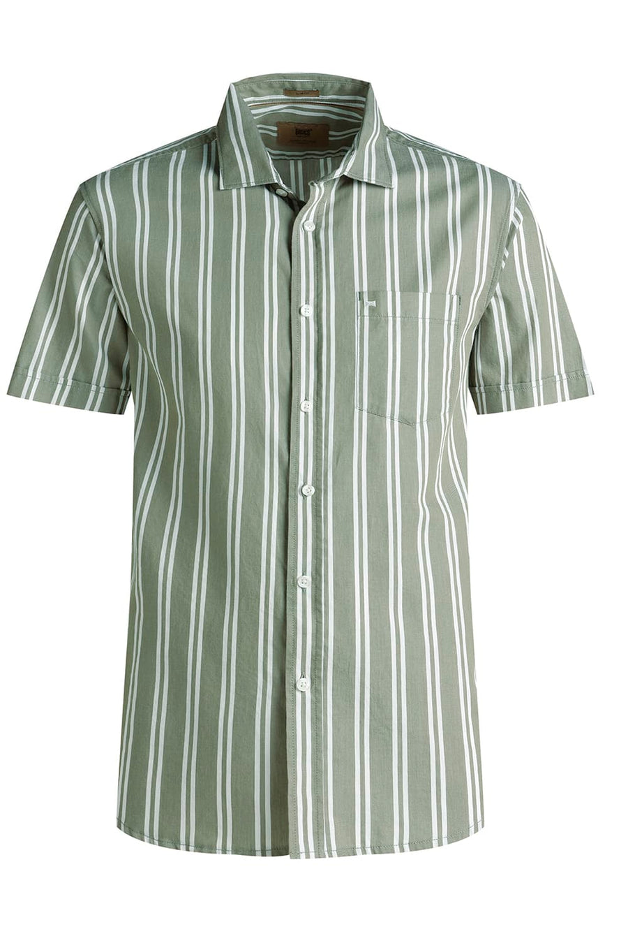 BASICS SLIM FIT OLIVE DUNE TWILL STRIPE HALFSLEEVES SHIRT