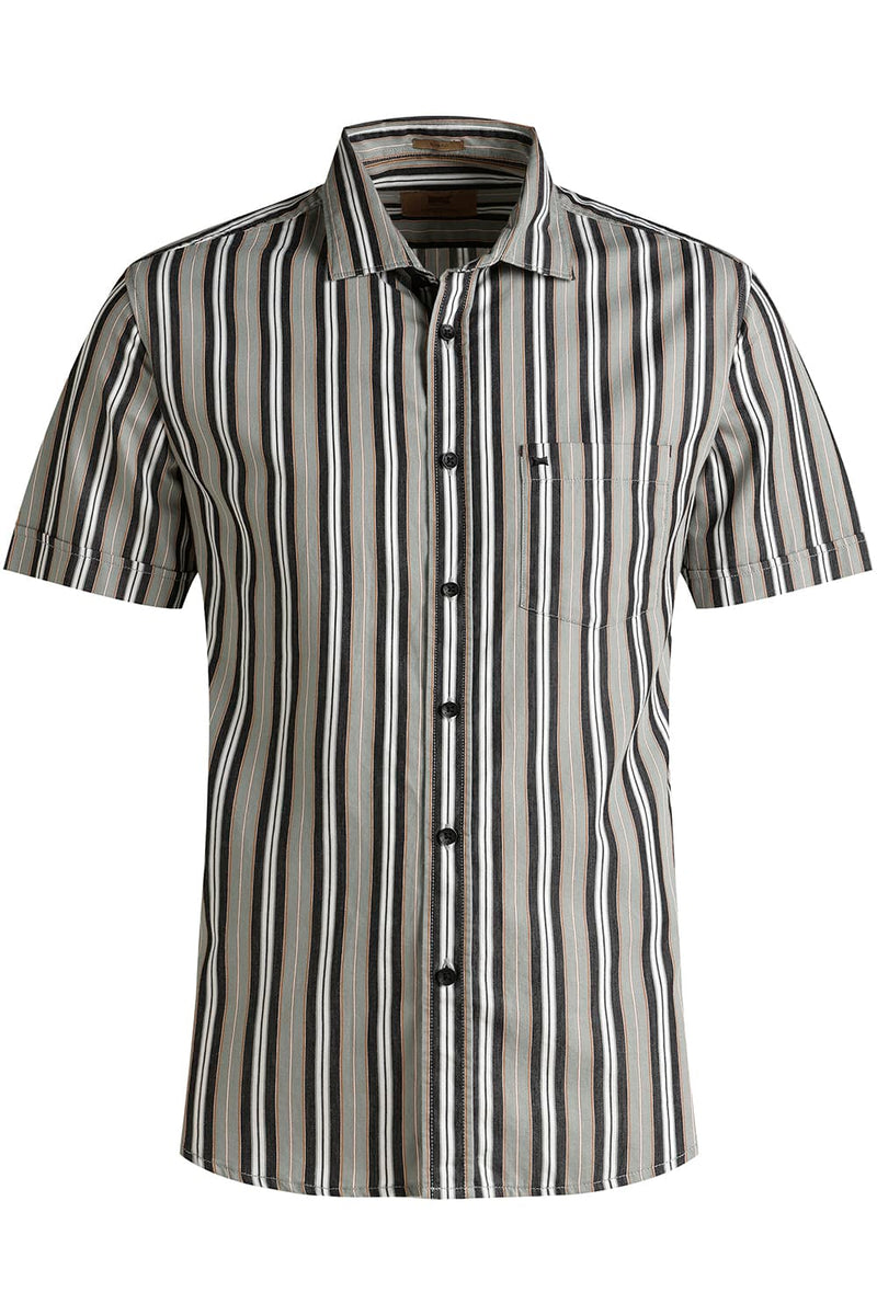 SLIM FIT COTTON STRIPE HALFSLEEVES SHIRT