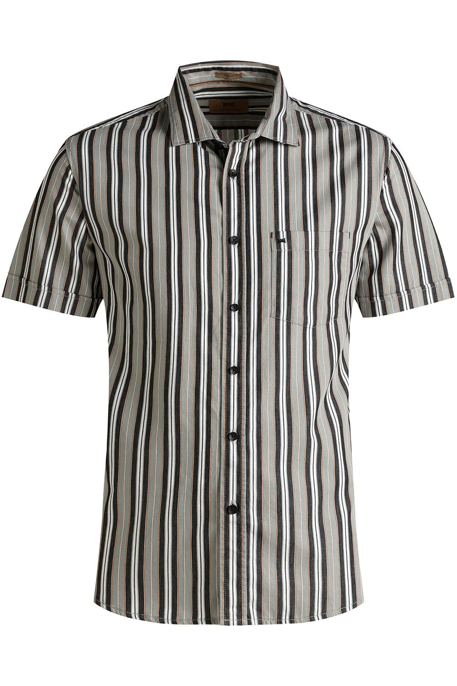 BASICS SLIM FIT JADE GREEN COTTON STRIPE HALFSLEEVES SHIRT