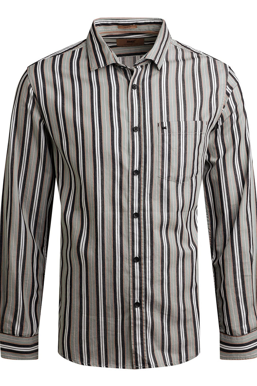 BASICS SLIM FIT JADE GREEN COTTON STRIPE SHIRT