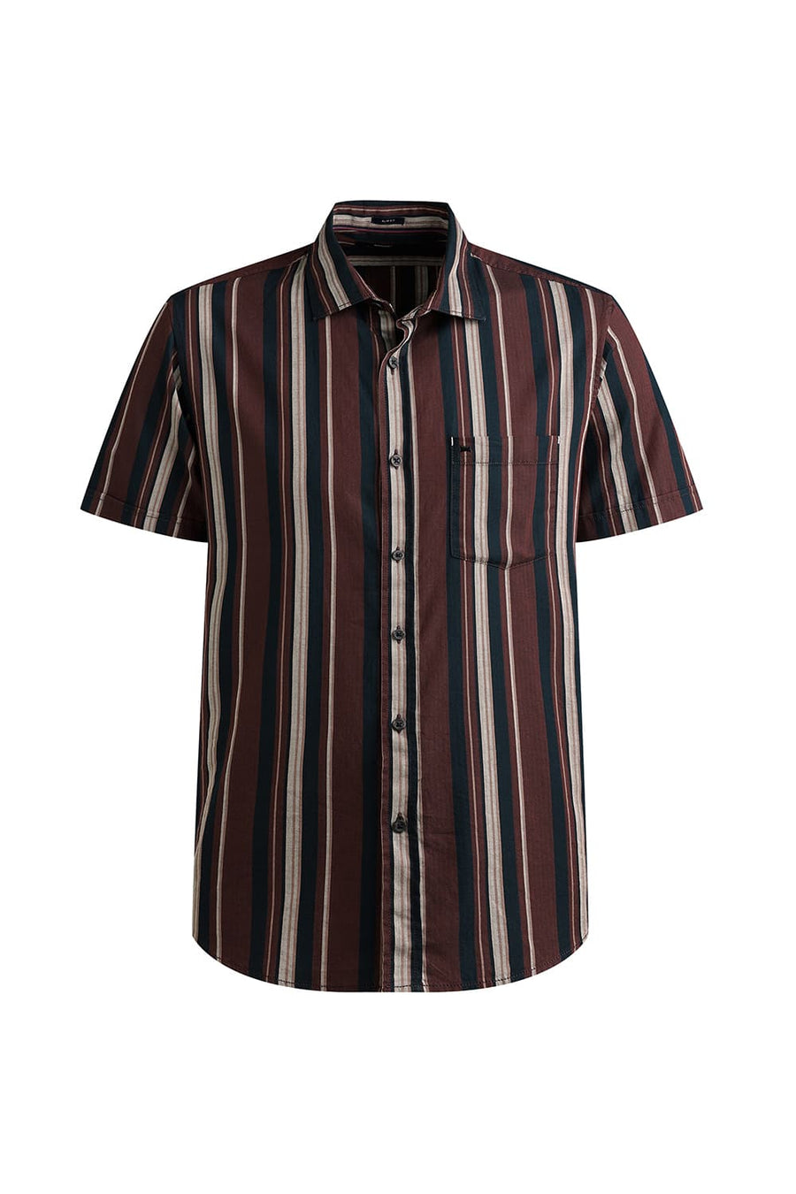 BASICS SLIM FIT TOASTED MAROON COTTON HERRING BONE STRIPE HALFSLEEVES SHIRT