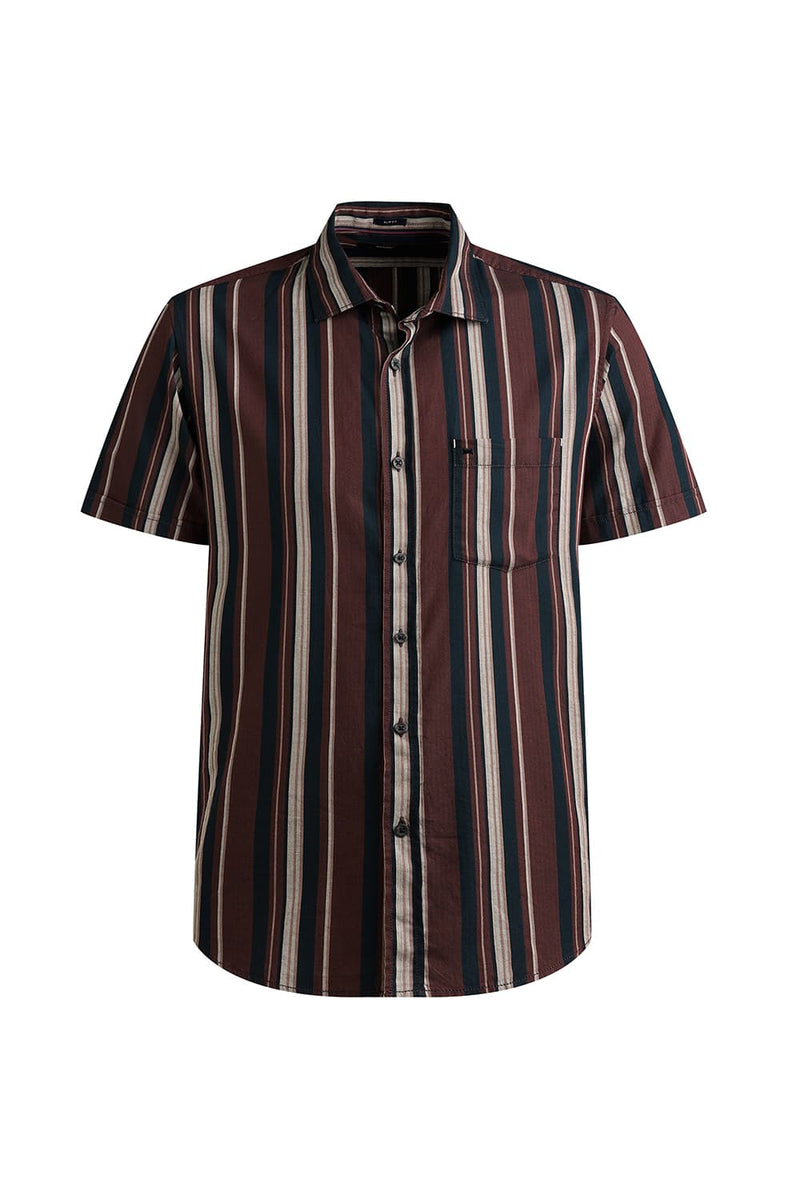 SLIM FIT COTTON HERRING BONE STRIPE HALFSLEEVES SHIRT