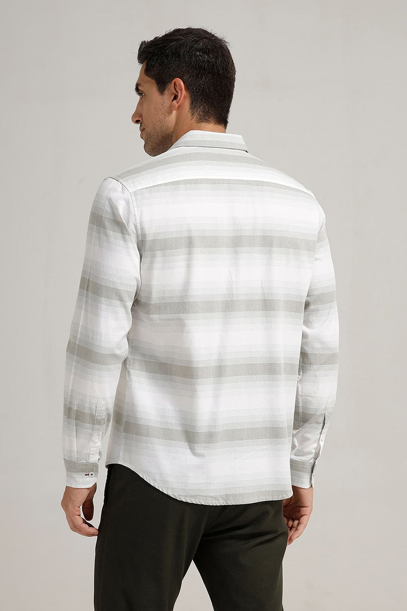 SLIM FIT COTTON HERRING BONE STRIPE SHIRT