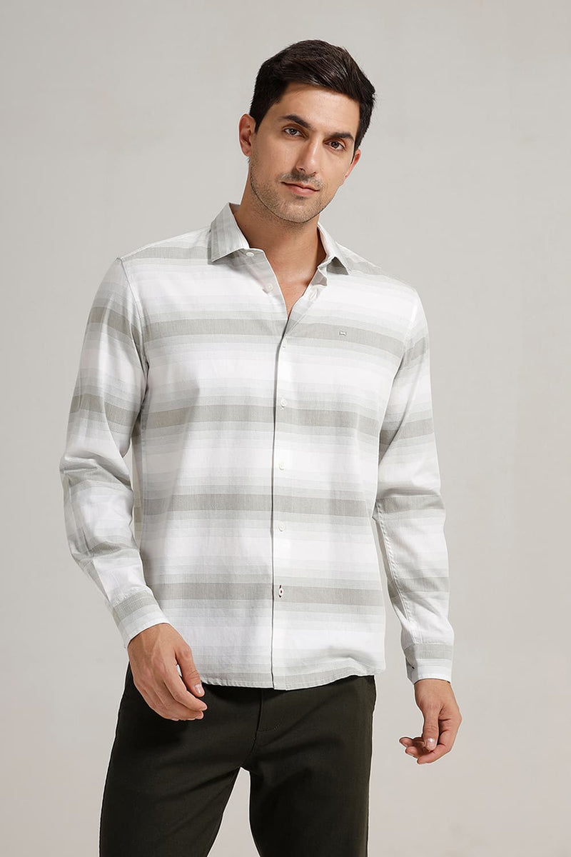 SLIM FIT COTTON HERRING BONE STRIPE SHIRT