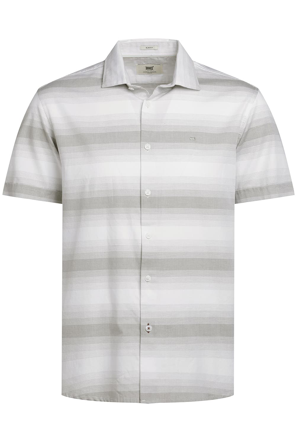 SLIM FIT COTTON HERRING BONE STRIPE HALFSLEEVES SHIRT