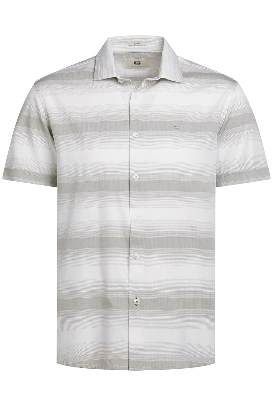 BASICS SLIM FIT RIDGE OLIVE COTTON HERRING BONE STRIPE HALFSLEEVES SHIRT