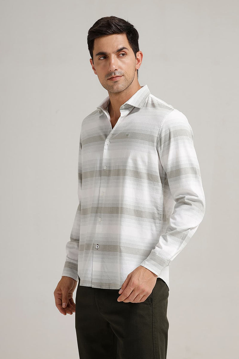 SLIM FIT COTTON HERRING BONE STRIPE SHIRT