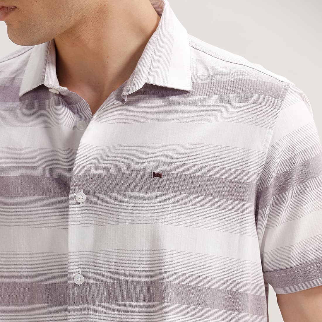 SLIM FIT COTTON HERRING BONE STRIPE HALFSLEEVES SHIRT