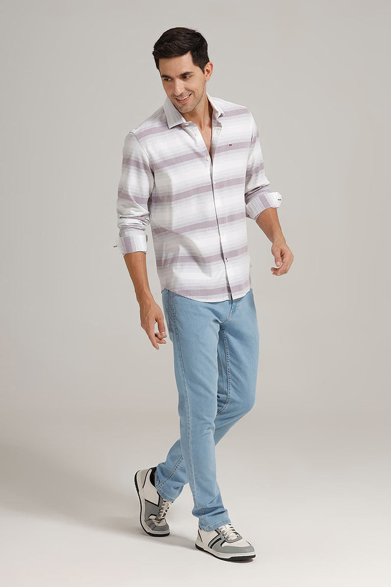 SLIM FIT COTTON HERRING BONE STRIPE SHIRT
