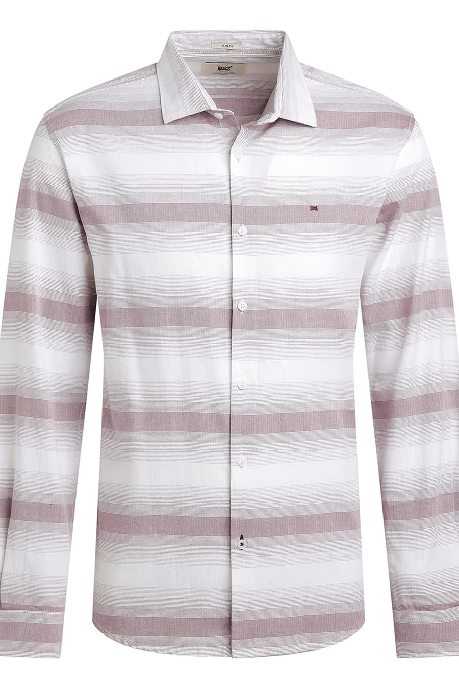 BASICS SLIM FIT PINK TRUFFLE COTTON HERRING BONE STRIPE SHIRT