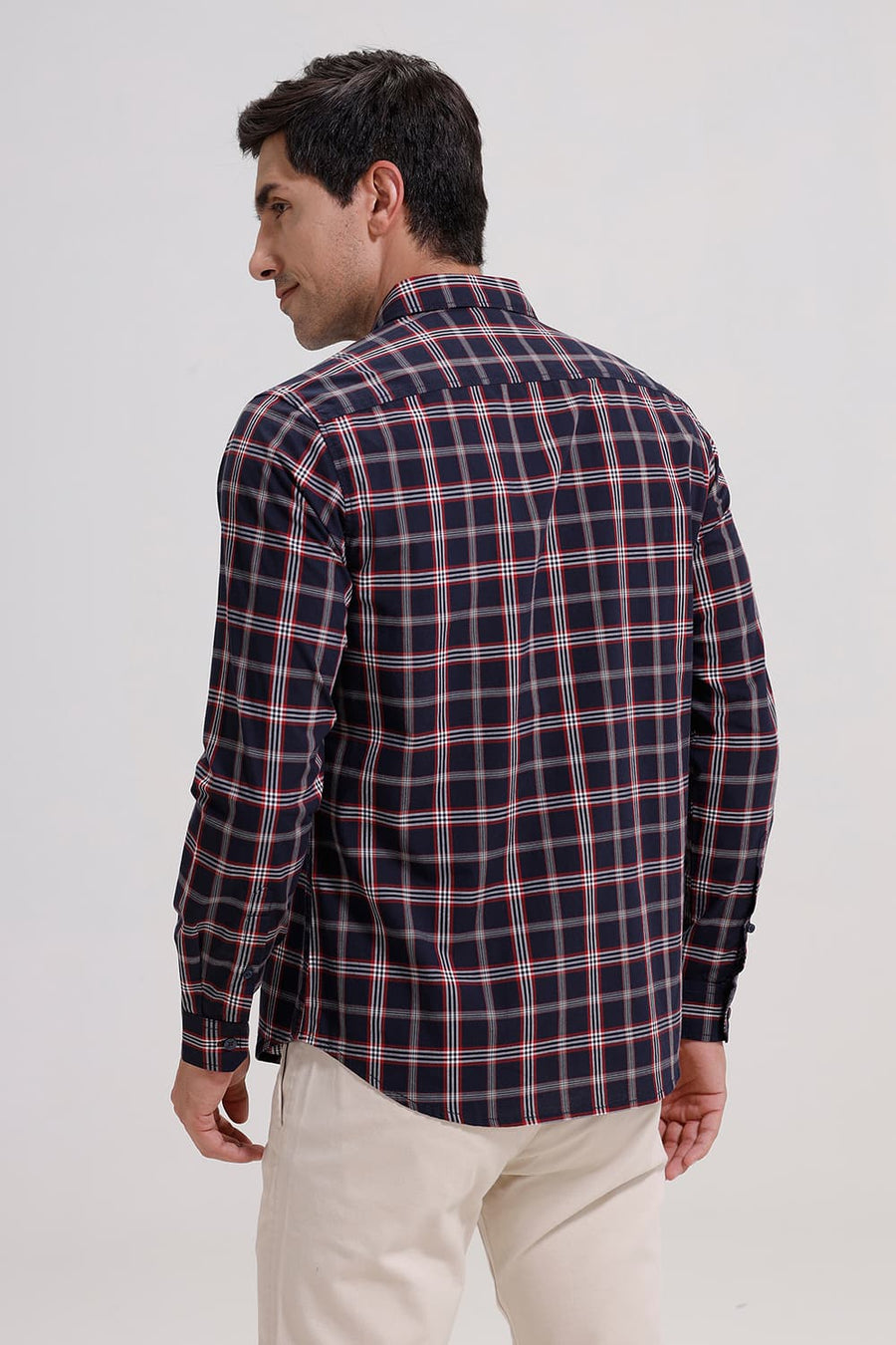 BASICS SLIM FIT ECLIPSE NAVY COTTON CHECKS SHIRT