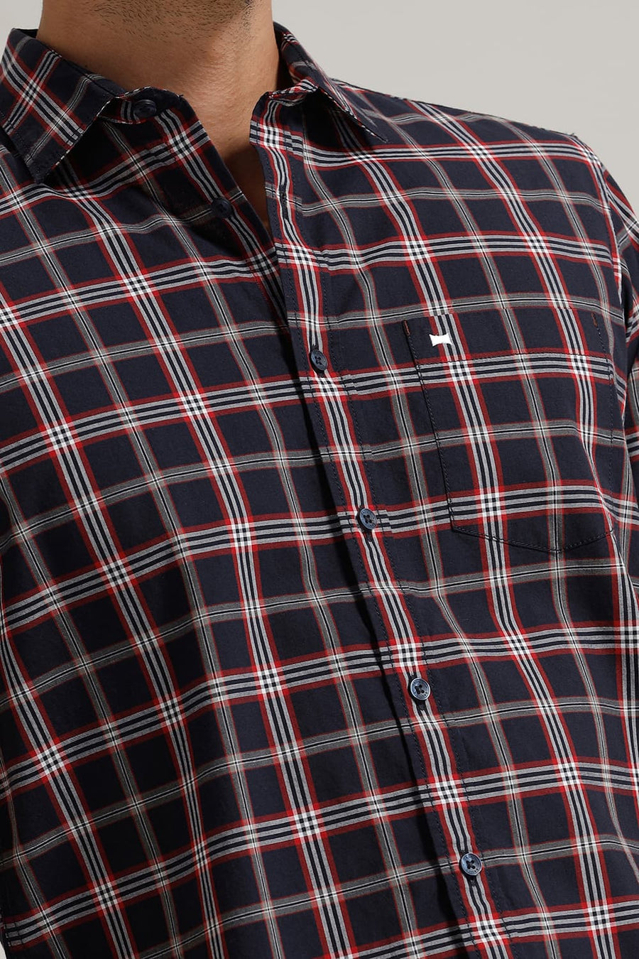 BASICS SLIM FIT ECLIPSE NAVY COTTON CHECKS HALFSLEEVES SHIRT