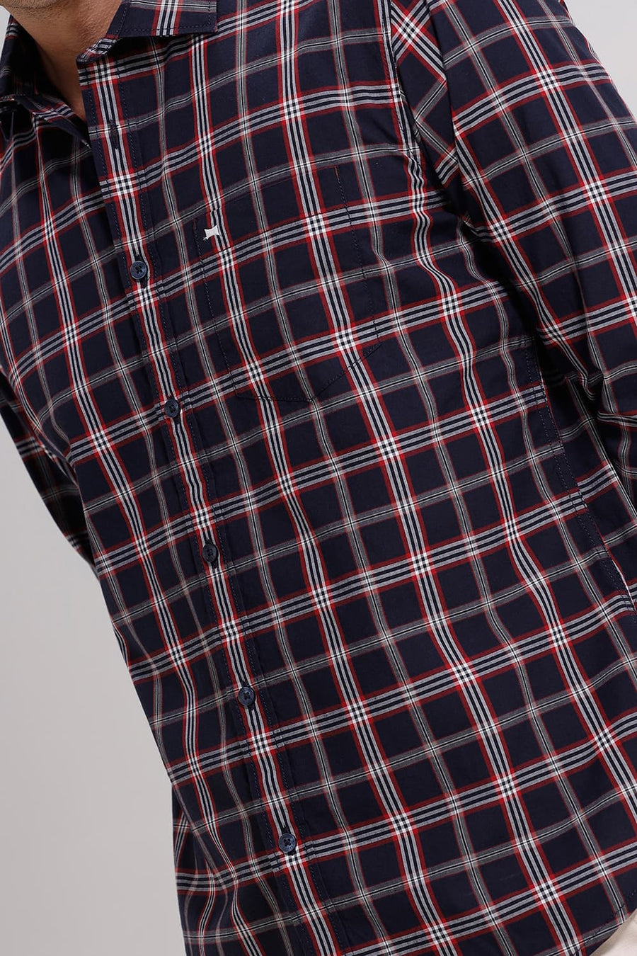 BASICS SLIM FIT ECLIPSE NAVY COTTON CHECKS SHIRT