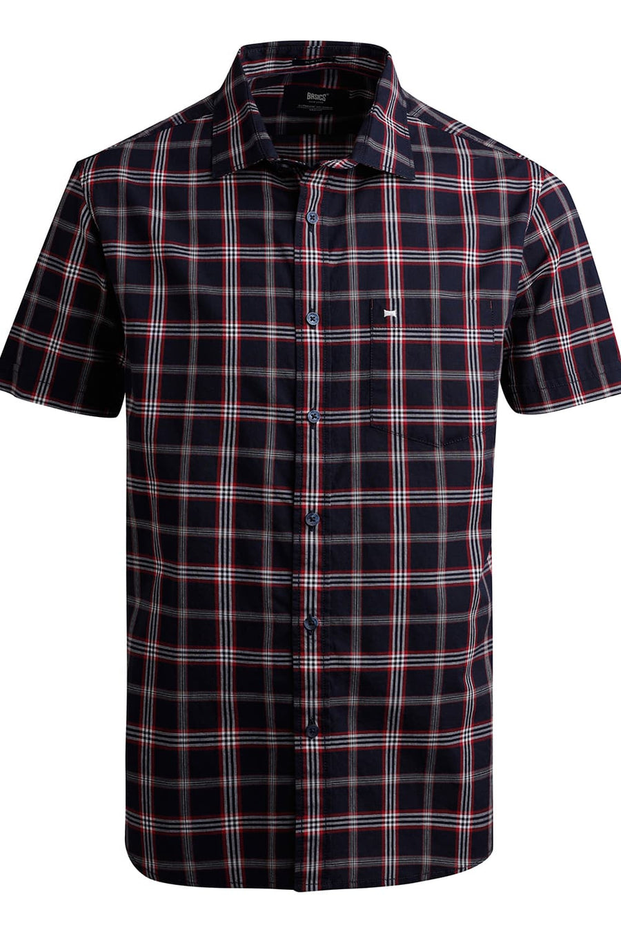 BASICS SLIM FIT ECLIPSE NAVY COTTON CHECKS HALFSLEEVES SHIRT