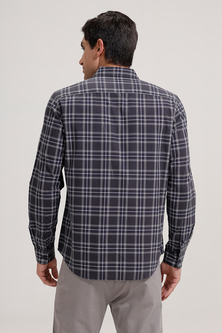 BASICS SLIM FIT CARBON GREY COTTON CHECKS SHIRT