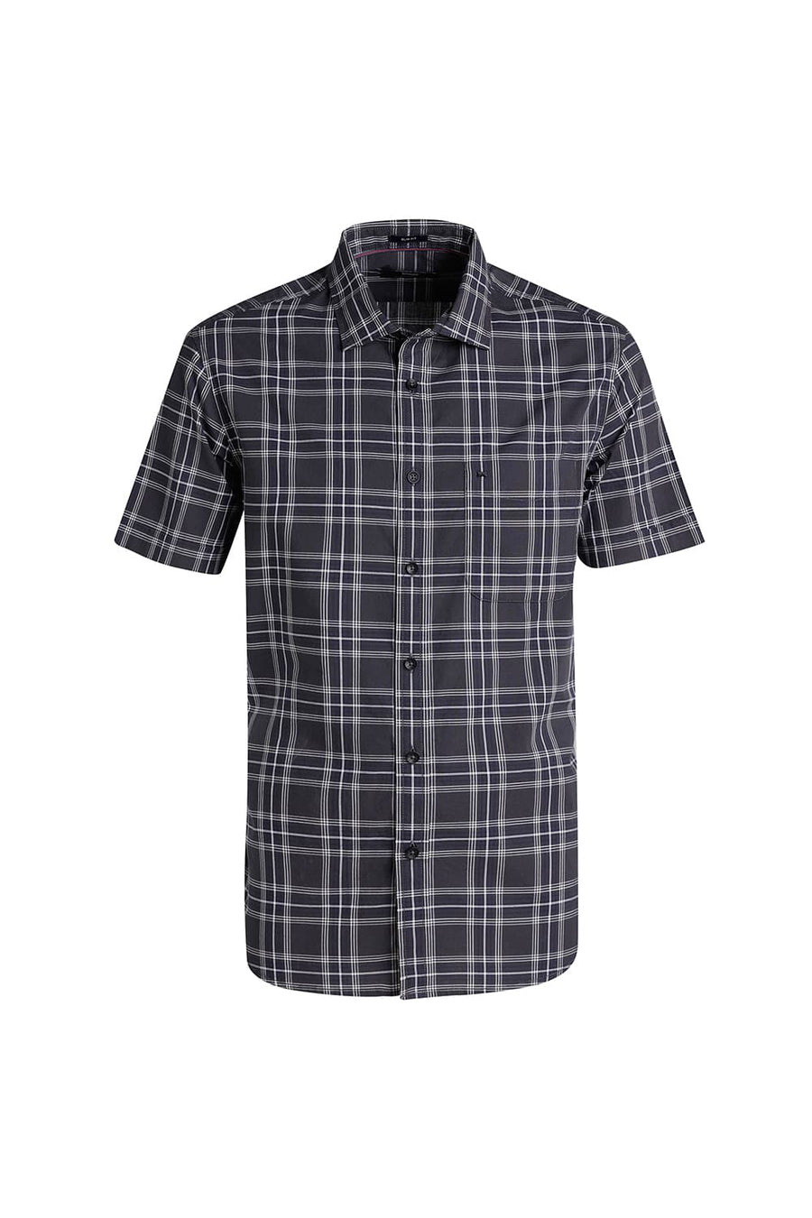 BASICS SLIM FIT CARBON GREY COTTON CHECKS HALFSLEEVES SHIRT