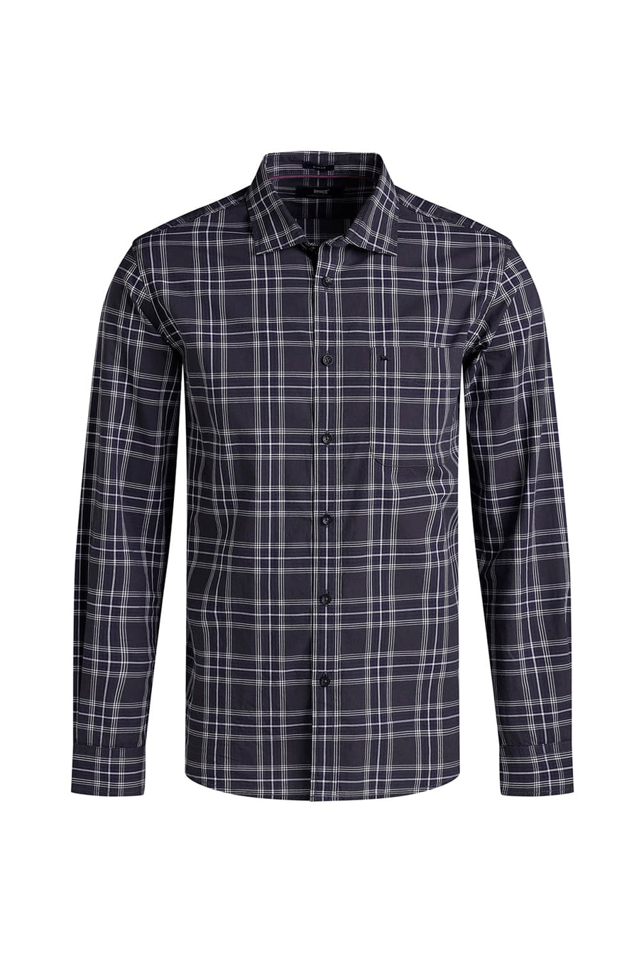 BASICS SLIM FIT CARBON GREY COTTON CHECKS SHIRT
