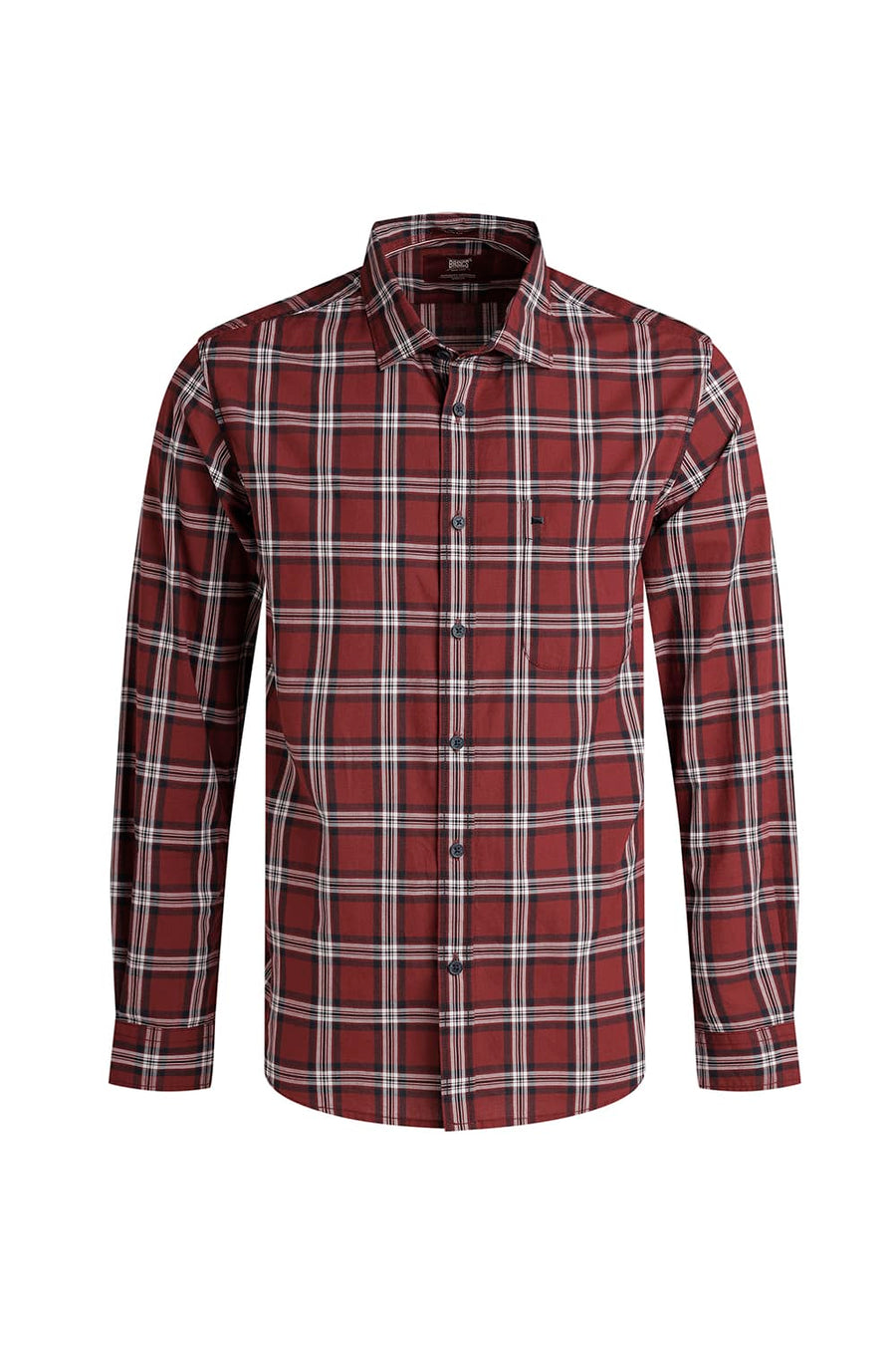 BASICS SLIM FIT BRICK RED COTTON CHECKS SHIRT