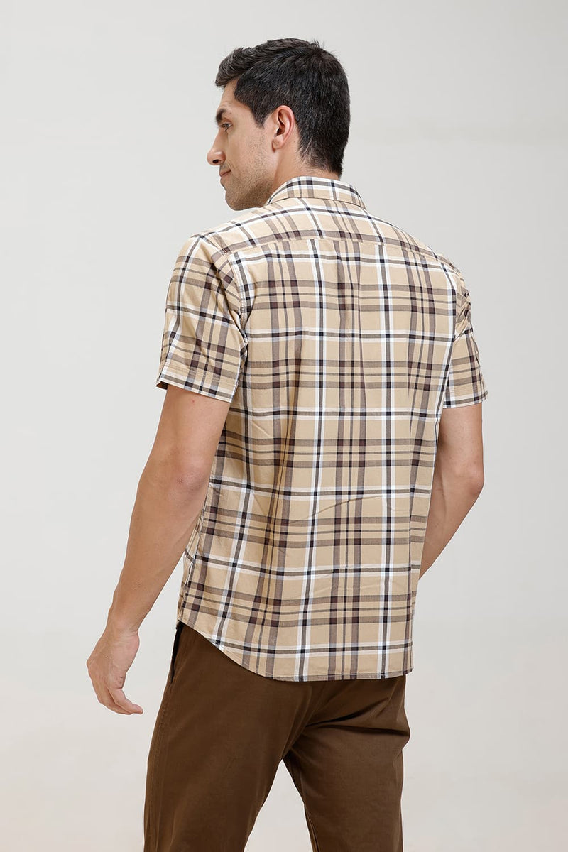 SLIM FIT COTTON CHECKS HALFSLEEVES SHIRT