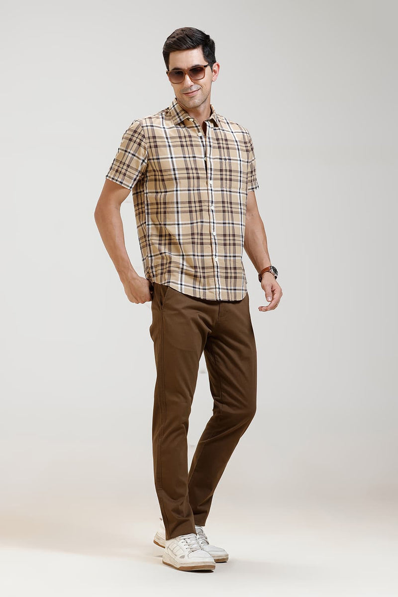 SLIM FIT COTTON CHECKS HALFSLEEVES SHIRT